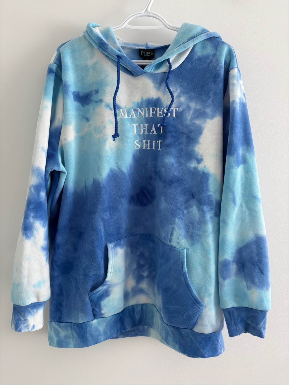 Women’s Tie-Dye Blue Hooded Sweatshirt - "Manifest That Shit" - 2X
